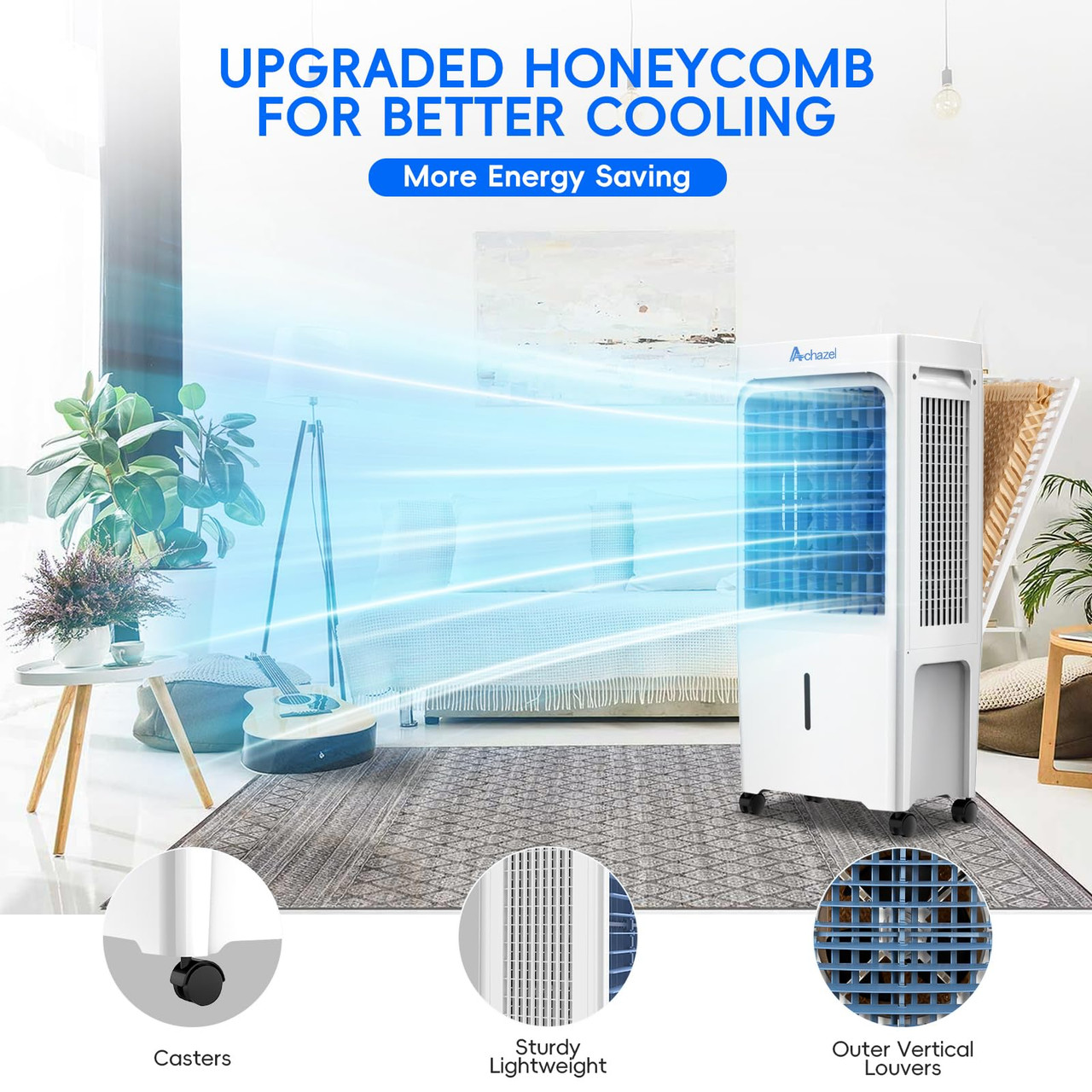 ACHAZEL 1,882 CFM Evaporative Air Cooler with Remote Control,3-Speed Portable Swamp Cooler with 12H Timer, 120° Oscillation, 3-in-1 Water Cooler Fan with 6.61 Gal Water Tank for Indoor Outdoor Use